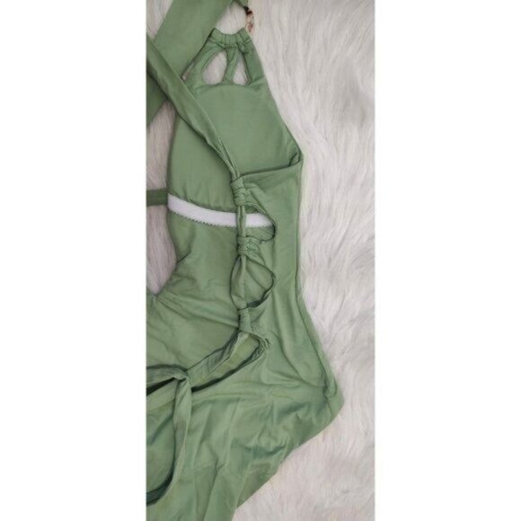 BECCA by Rebecca Virtue One-Piece Swimsuit S Plunge Sage Green NEW - Picture 9 of 12